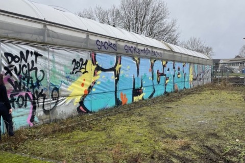 Gewächshaus mit Graffiti beschmiert - 20.000 Euro Schaden