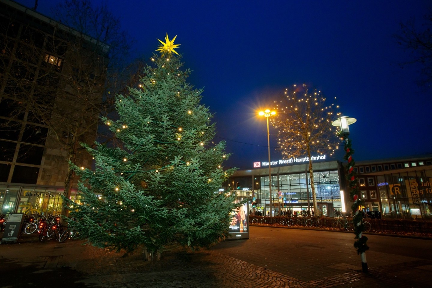 Foto: Amt für Kommunikation / MünsterView Weihnachtsatmosphäre im Bahnhofviertel – dafür sorgen die Immobilien- und Standortgemeinschaft (ISG) und Münster Marketing mit einer 10 Meter hohen Lichtert